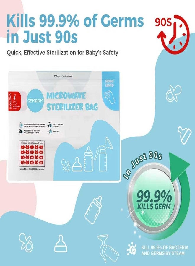 Gemdom 15 Pack Microwave Steam Sterilizer Bags Plus, Large Size for Baby Bottles Soothers, Teethers, Breast Pump Parts, Training Cups and Accessories, 20 Uses Per Bag, Baby Travel Essential - Image 2