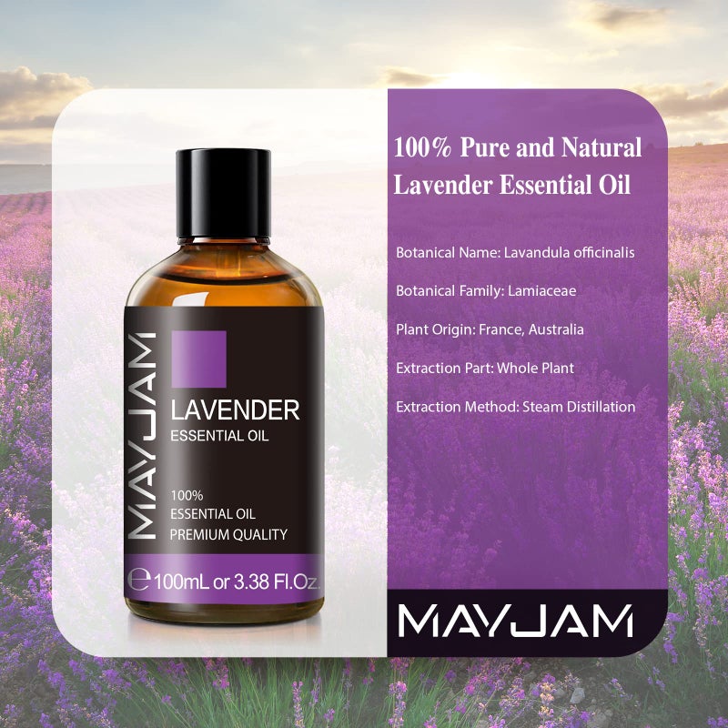 MAYJAM Lavender Essential Oil 100ML, MAYJAM Pure Essential Oils for Diffusers, Massage, Lavender Oil for Soap Candle Making, Huge 3.38FL.OZ Bottle - Image 3
