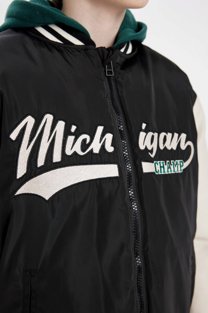 DeFacto Black Boy Bomber Collar Puffer Jacket Casual - Image 3