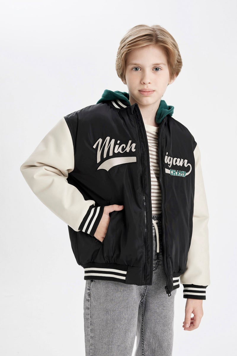 DeFacto Black Boy Bomber Collar Puffer Jacket Casual - Image 4