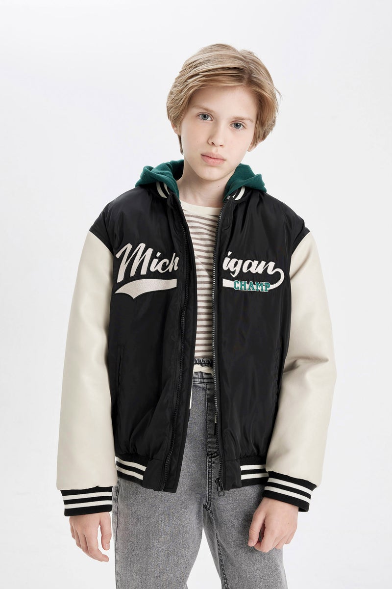 DeFacto Black Boy Bomber Collar Puffer Jacket Casual - Image 1
