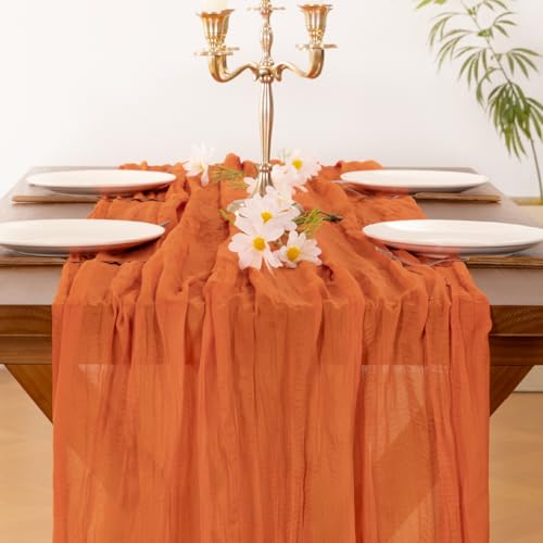 Socomi Orange Fall Thanksgiving Cheesecloth Table Runner Boho Rustic Gauze 120 inch 10FT Cheese Cloth Runner for Wedding Party Baby Shower Birthday Home Decor Holiday Decorations - Image 5
