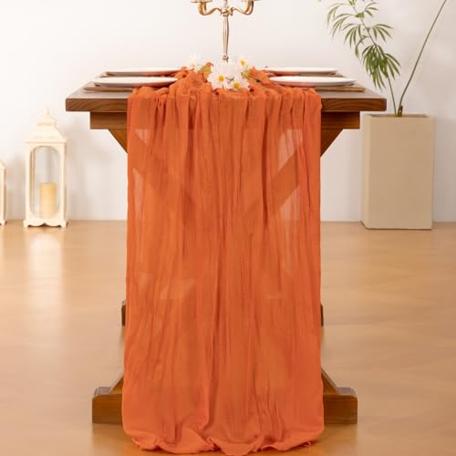 Socomi Orange Fall Thanksgiving Cheesecloth Table Runner Boho Rustic Gauze 120 inch 10FT Cheese Cloth Runner for Wedding Party Baby Shower Birthday Home Decor Holiday Decorations - Image 3