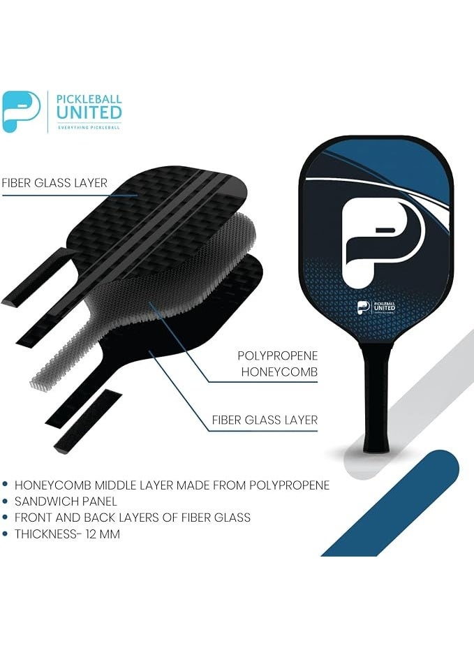 Pickleball United مضرب بيكلبول فري دوم خفيف الوزن من الألياف الزجاجية مع قبضة مبطنة ونواة قرص العسل - Image 2