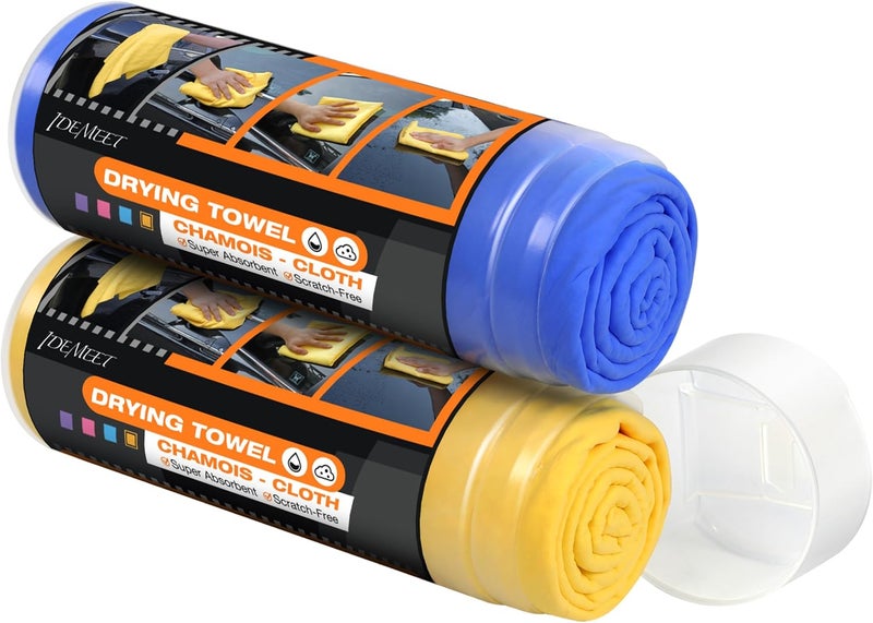 Idemeet 2 Pack Absorbent Car Drying Towel, 26"x17" Chamois Cloth Shammy Towel, Yellow & Blue - Image 1