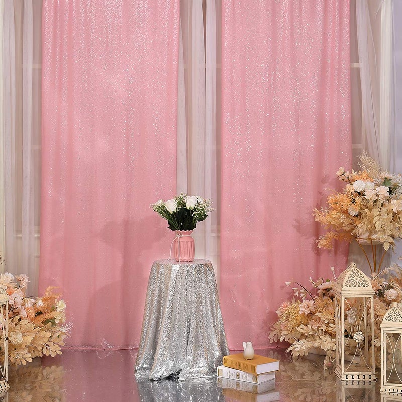 Poise3EHome 2Pcs 3Ft x 8Ft Pink Sequin Backdrop Curtain Glitter Photography Background Sequence Xmas Thanksgiving Backdrop for Wedding Party Holiday Festival Decor