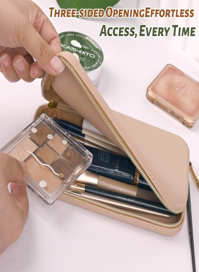 Sakolla Zipper Makeup Brushes Bag For Travel, Make Up Brushes Pouch Case for Makeup Tools, Large Silicone Makeup Brush Holder for Daily Work (Khaki) - Image 2