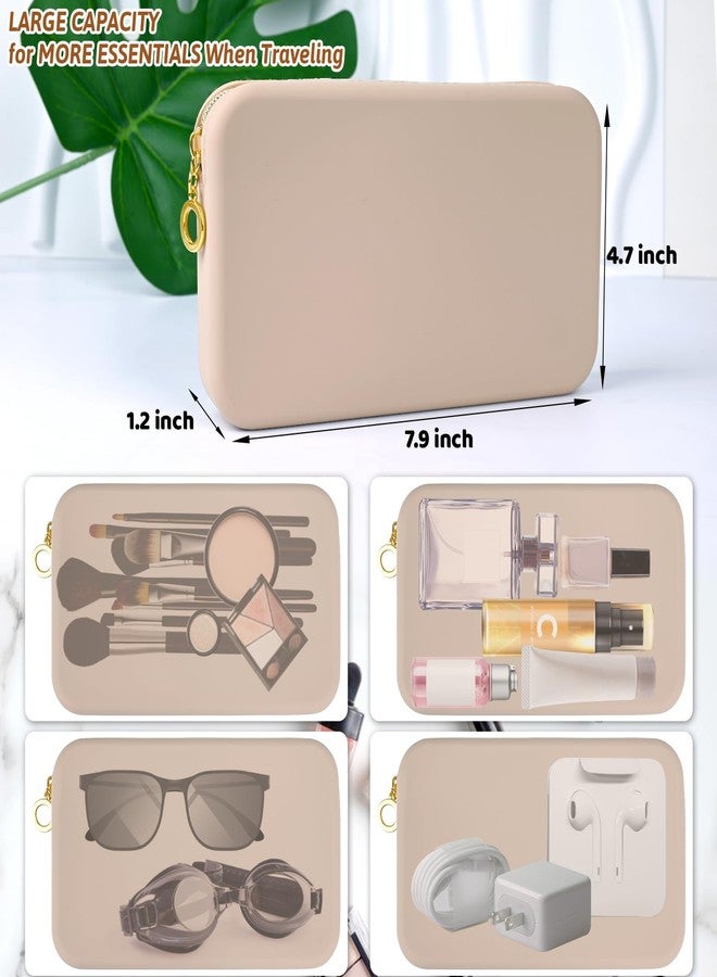 Sakolla Zipper Makeup Brushes Bag For Travel, Make Up Brushes Pouch Case for Makeup Tools, Large Silicone Makeup Brush Holder for Daily Work (Khaki) - Image 3