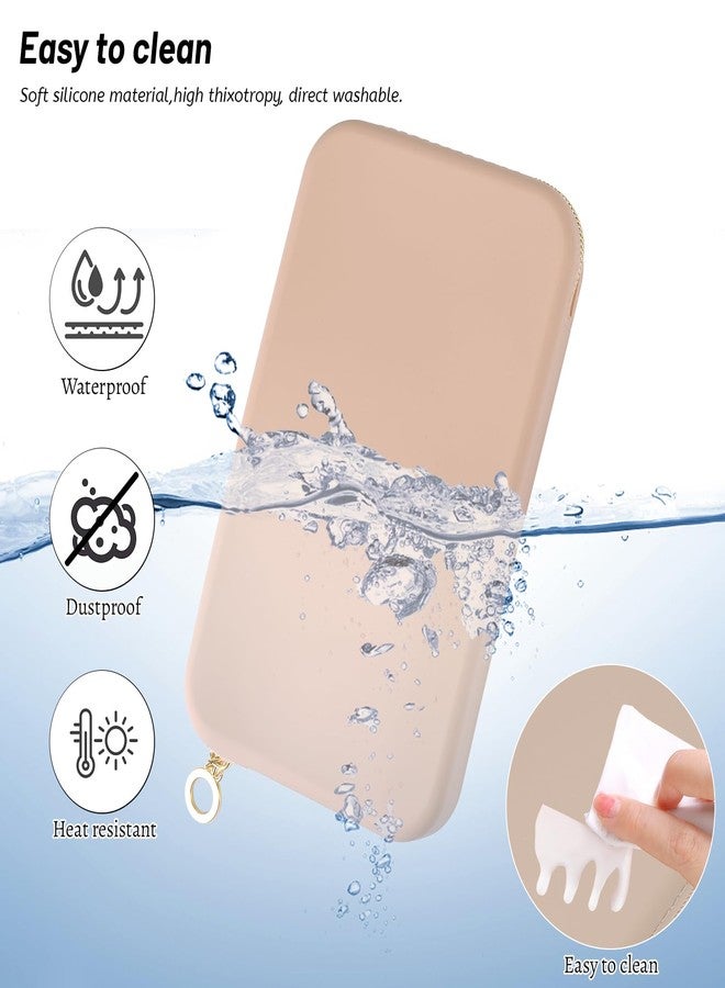 Sakolla Zipper Makeup Brushes Bag For Travel, Make Up Brushes Pouch Case for Makeup Tools, Large Silicone Makeup Brush Holder for Daily Work (Khaki) - Image 4