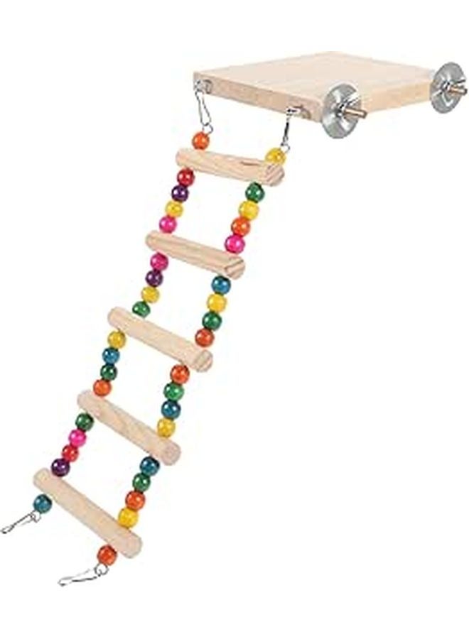 Wooden Parakeet Ladder with Five Steps and Perch Platform for Cage Birds - Image 1