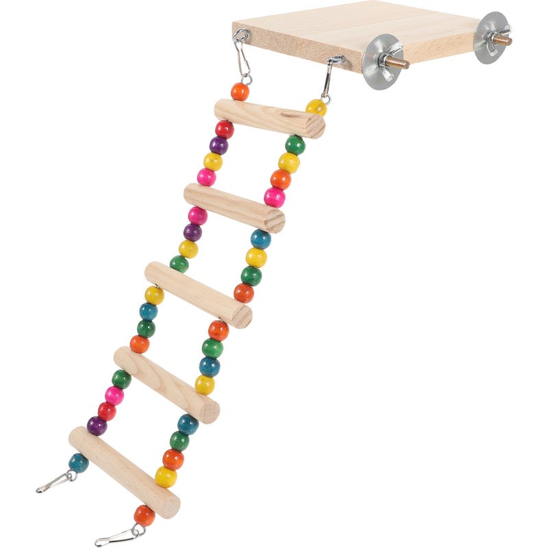 Wooden Parakeet Ladder with Five Steps and Perch Platform for Cage Birds - Image 2