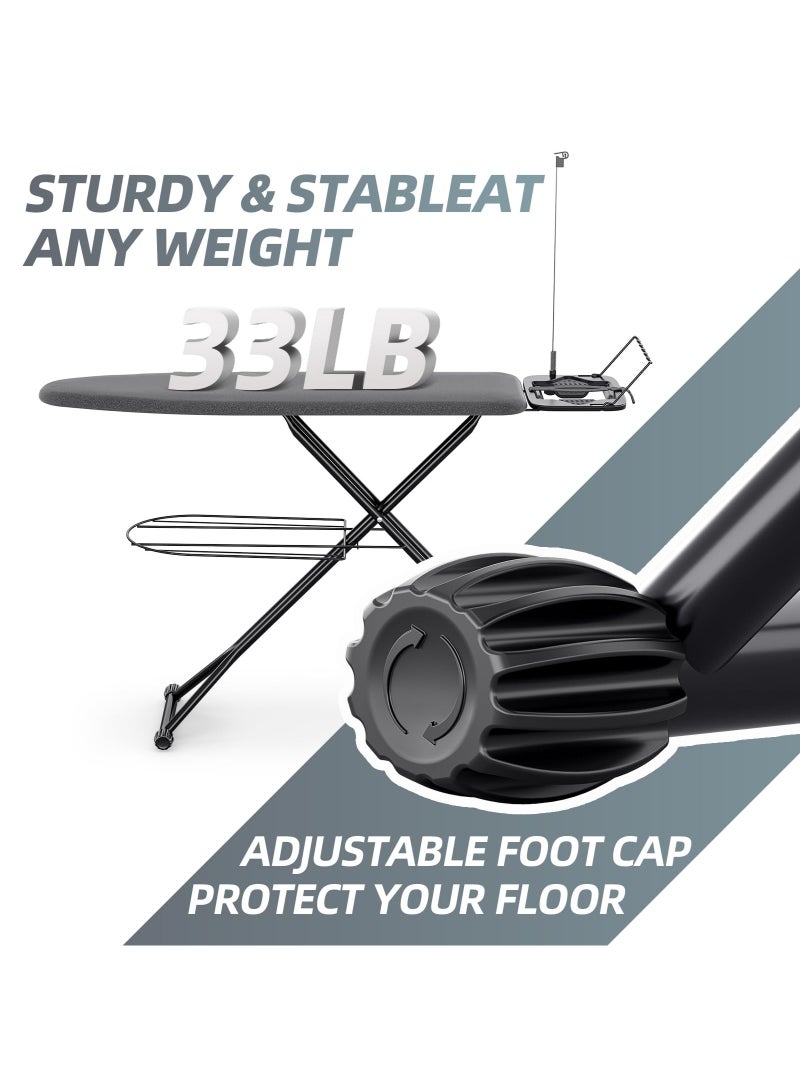 Arabest Ironing Board, Compact Iron Board Full Size with Extra Thick Cover, 7 Adjustable Heights Stand with Hanger and Iron Rest, Large Heavy Duty Ironing Board with Storage Tray, 13x43 Black - Image 3