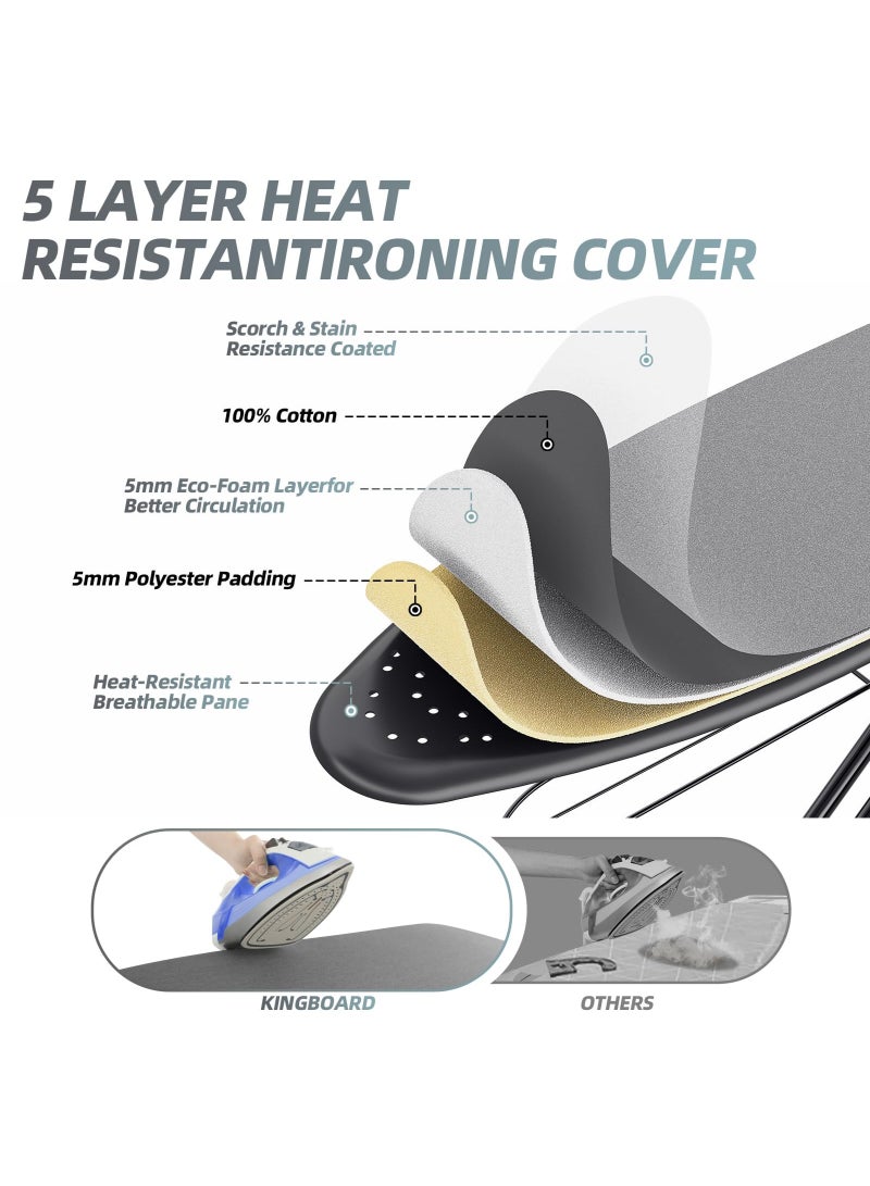 Arabest Ironing Board, Compact Iron Board Full Size with Extra Thick Cover, 7 Adjustable Heights Stand with Hanger and Iron Rest, Large Heavy Duty Ironing Board with Storage Tray, 13x43 Black - Image 4