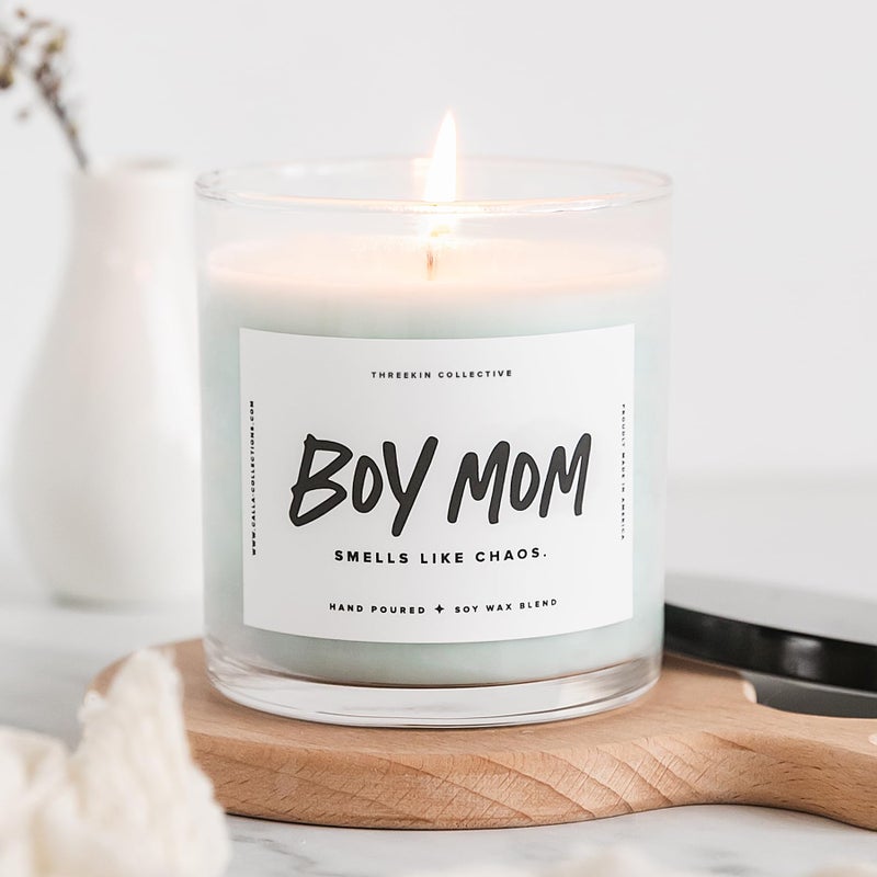 ThreeKin Collective ThreeKin Scented Candles for Boy Mom, Natural Soy Wax Candles for Home, Relaxing Aromatherapy for Moms, Driftwood Essential Oils with a Hint of Chaos, Long Lasting Candle Burns for 75 Hours - Image 4