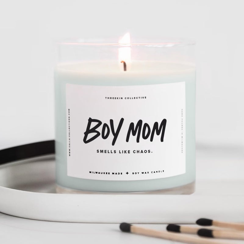 ThreeKin Collective ThreeKin Scented Candles for Boy Mom, Natural Soy Wax Candles for Home, Relaxing Aromatherapy for Moms, Driftwood Essential Oils with a Hint of Chaos, Long Lasting Candle Burns for 75 Hours - Image 1