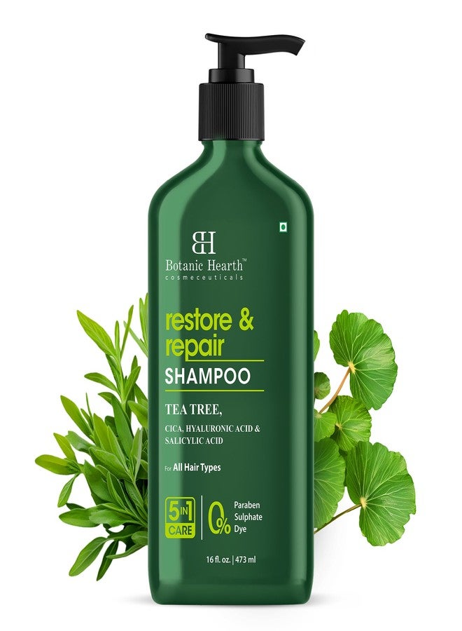 Botanic Hearth Restore & Repair Shampoo - With Tea Tree, Cica, Hyaluronic Acid & Salicylic Acid - Paraben & Sulfate Free - 5-in-1 Care for All Hair Types - 16 fl. oz - Image 1