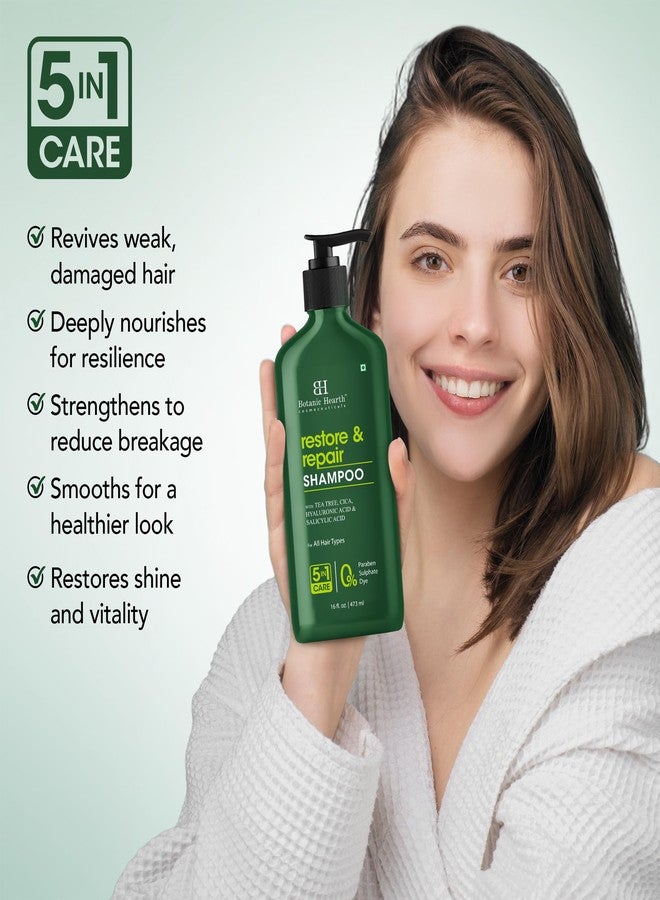 Botanic Hearth Restore & Repair Shampoo - With Tea Tree, Cica, Hyaluronic Acid & Salicylic Acid - Paraben & Sulfate Free - 5-in-1 Care for All Hair Types - 16 fl. oz - Image 4