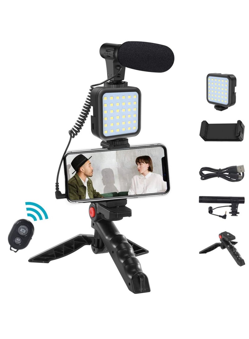 Phone Planet Smartphone Vlogging Tripod Kit With Fill Light, Microphone, And Phone Clip For YouTube/Tiktok/Instagram/Fitness Yoga - Image 1