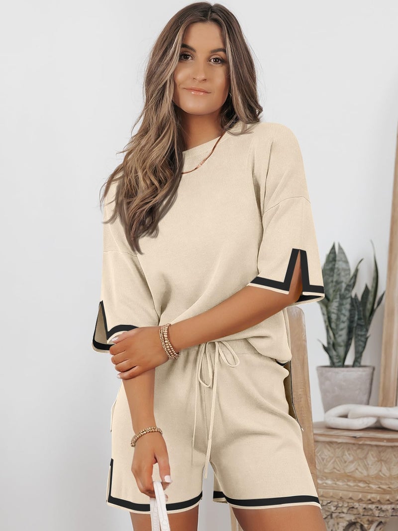 LILLUSORY 2 Piece Sets for Women Summer 2025 Two Piece Matching Lounge Sets Short Casual Outfits Cute Vacation Clothes Apricot XL - Image 2
