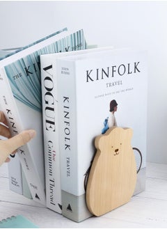 KASTWAVE Book Ends Shelf, 1 Pairs Wood Bookends, Heavy Duty Book Holders, Wooden Book Stopper, Anti Slip Book Stand Holder, for Home, Office, School, Library  - Image 3