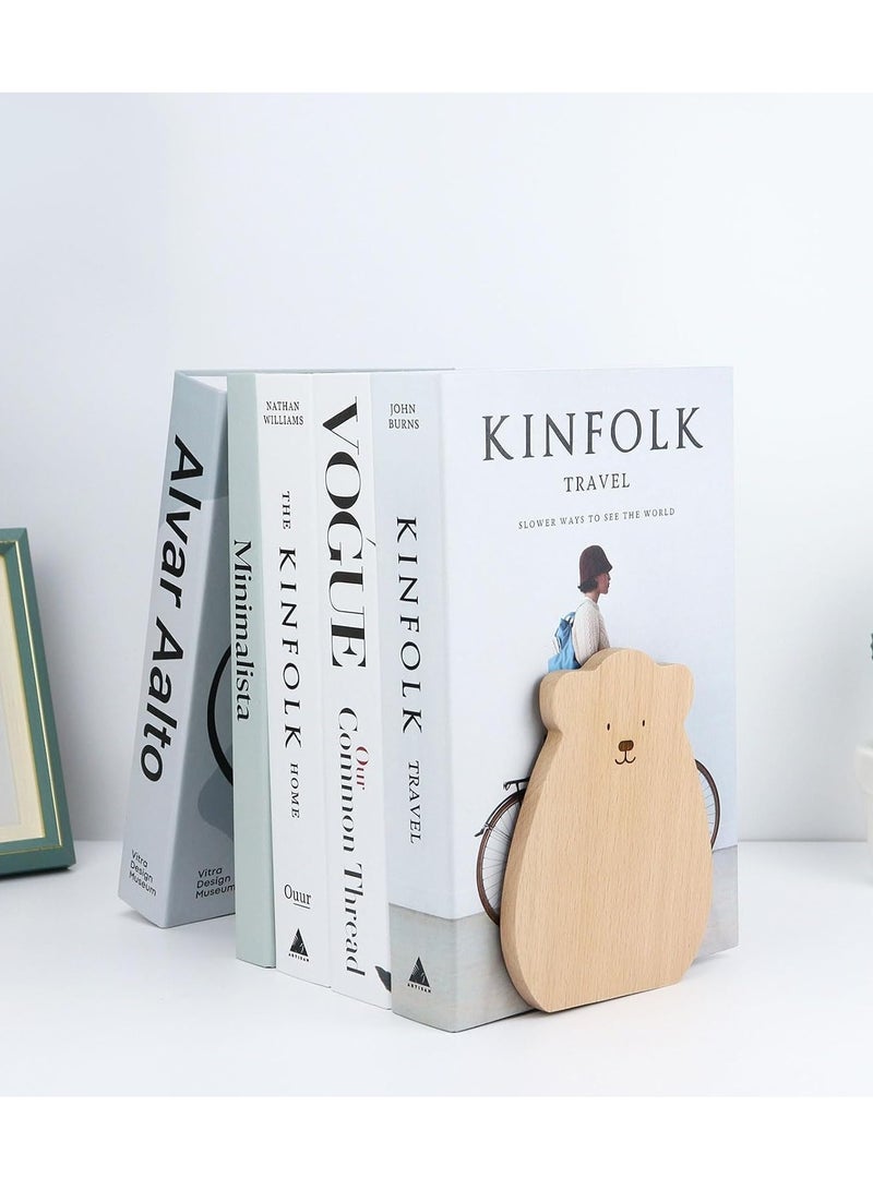 Book Ends Shelf, 1 Pairs Wood Bookends, Heavy Duty Book Holders, Wooden Book Stopper, Anti Slip Book Stand Holder, for Home, Office, School, Library