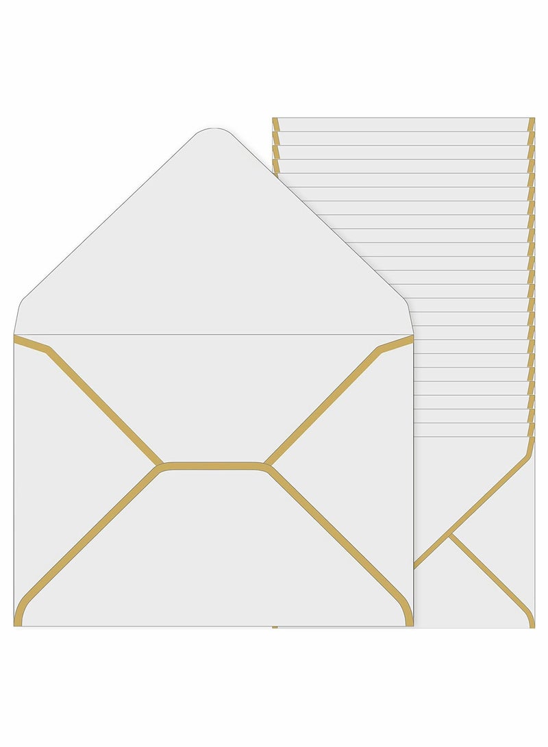Zikra 50 Pack 5x7 Envelopes for Invitations Self-Adhesive V Flap A7 Luxury Mailing Envelopes Cards with Gold Border for Wedding Greeting Gift Cards Graduation Birthday Party White - Image 1