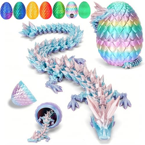 YILCER 12" 3D Printed Dragon Egg, Mystery Articulated Crystal Dragon Egg Fidget Toys, 3D Print Surprise Animals Toy for Kid Teen Boy Girls (Rainbow Color) - Image 1