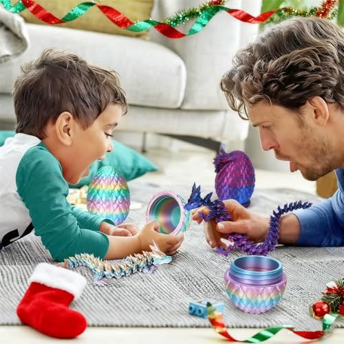 YILCER 12" 3D Printed Dragon Egg, Mystery Articulated Crystal Dragon Egg Fidget Toys, 3D Print Surprise Animals Toy for Kid Teen Boy Girls (Rainbow Color) - Image 4