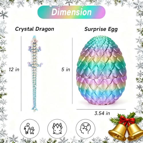 YILCER 12" 3D Printed Dragon Egg, Mystery Articulated Crystal Dragon Egg Fidget Toys, 3D Print Surprise Animals Toy for Kid Teen Boy Girls (Rainbow Color) - Image 5