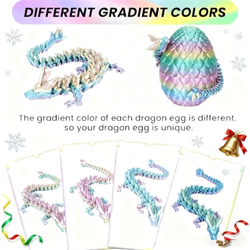 YILCER 12" 3D Printed Dragon Egg, Mystery Articulated Crystal Dragon Egg Fidget Toys, 3D Print Surprise Animals Toy for Kid Teen Boy Girls (Rainbow Color) - Image 2