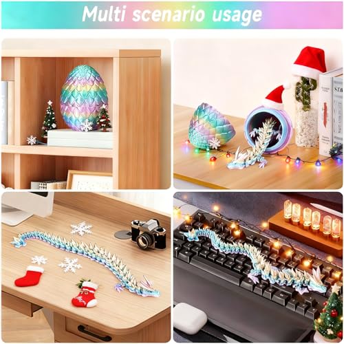 YILCER 12" 3D Printed Dragon Egg, Mystery Articulated Crystal Dragon Egg Fidget Toys, 3D Print Surprise Animals Toy for Kid Teen Boy Girls (Rainbow Color) - Image 3