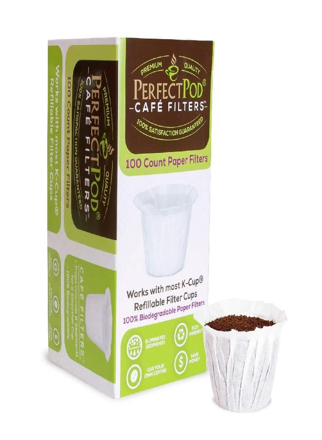 Perfect Pod Cafe Filters Paper Liners for Reusable K Cup Coffee Pods by Perfect Pod - Fits All Brands, Compatible With All Refillable Capsules - Disposable Paper Filters (100-Ct) - Image 1