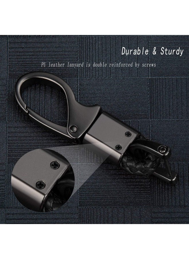 CONTACTS Contacts Black Braided Keychain Leather Strap Keyring Accessories Car Key Chain Ring PU Rope Hook01 Keyring with Zinc Alloy (Pack of 2)  - Image 4