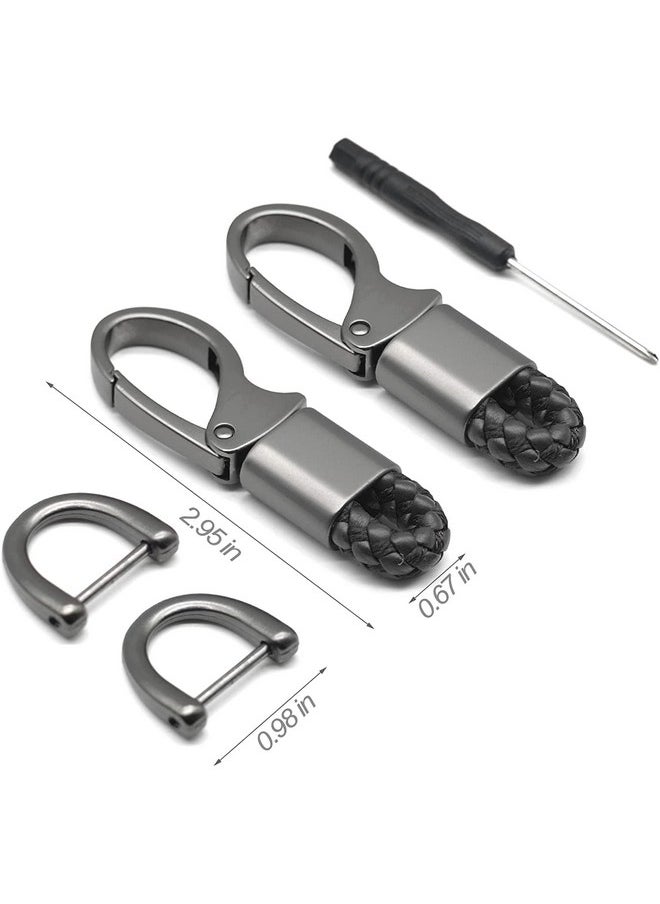 CONTACTS Contacts Black Braided Keychain Leather Strap Keyring Accessories Car Key Chain Ring PU Rope Hook01 Keyring with Zinc Alloy (Pack of 2)  - Image 5