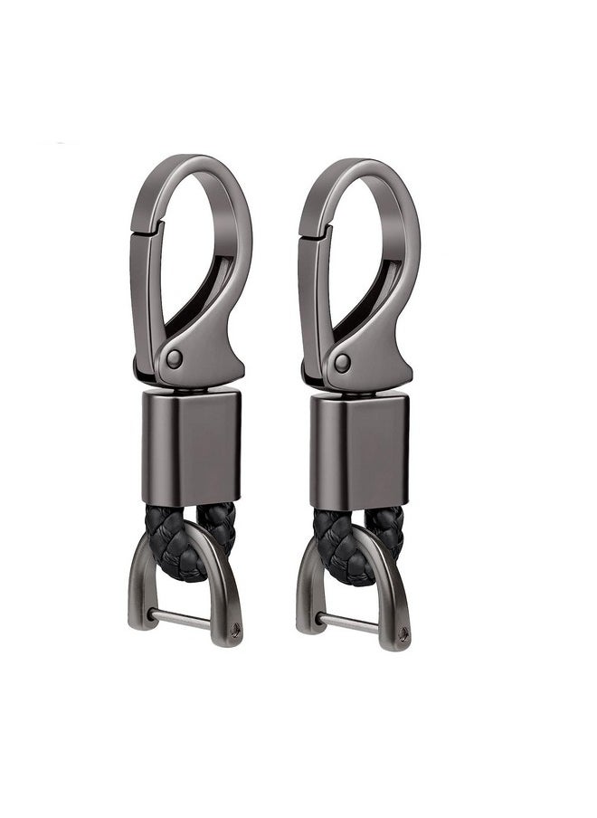 CONTACTS Contacts Black Braided Keychain Leather Strap Keyring Accessories Car Key Chain Ring PU Rope Hook01 Keyring with Zinc Alloy (Pack of 2)  - Image 1