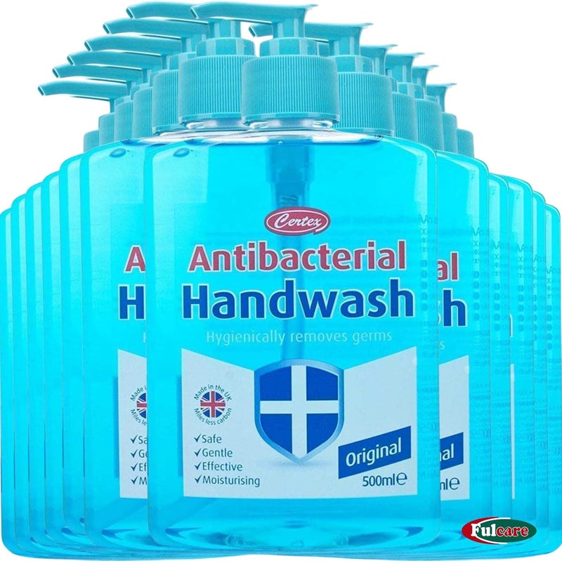 CERTEX 12 x Certex Blue AntiBacterial Hand Wash Liquid Soap 500ml Bottles