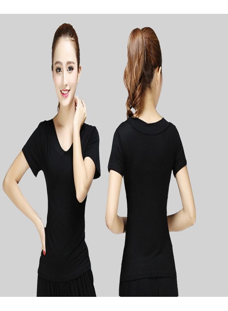 Loquat Women's Square Dance Top Short Sleeve V-neck Dance Dress  - Image 1