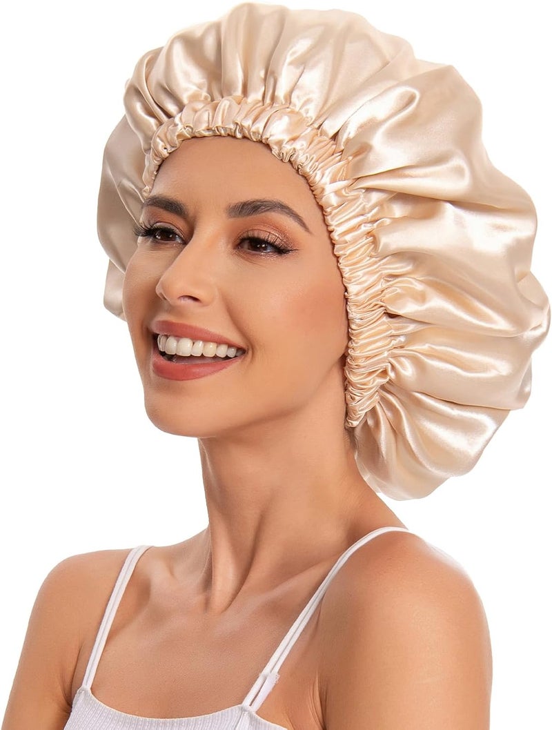 Edoneery Satin Bonnet for Sleeping - Slouchy Beanie Hat Sleep Cap for Women's Natural & Curly Hair (Champagne) - Image 4