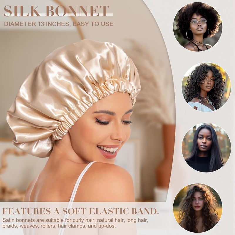Edoneery Satin Bonnet for Sleeping - Slouchy Beanie Hat Sleep Cap for Women's Natural & Curly Hair (Champagne) - Image 3