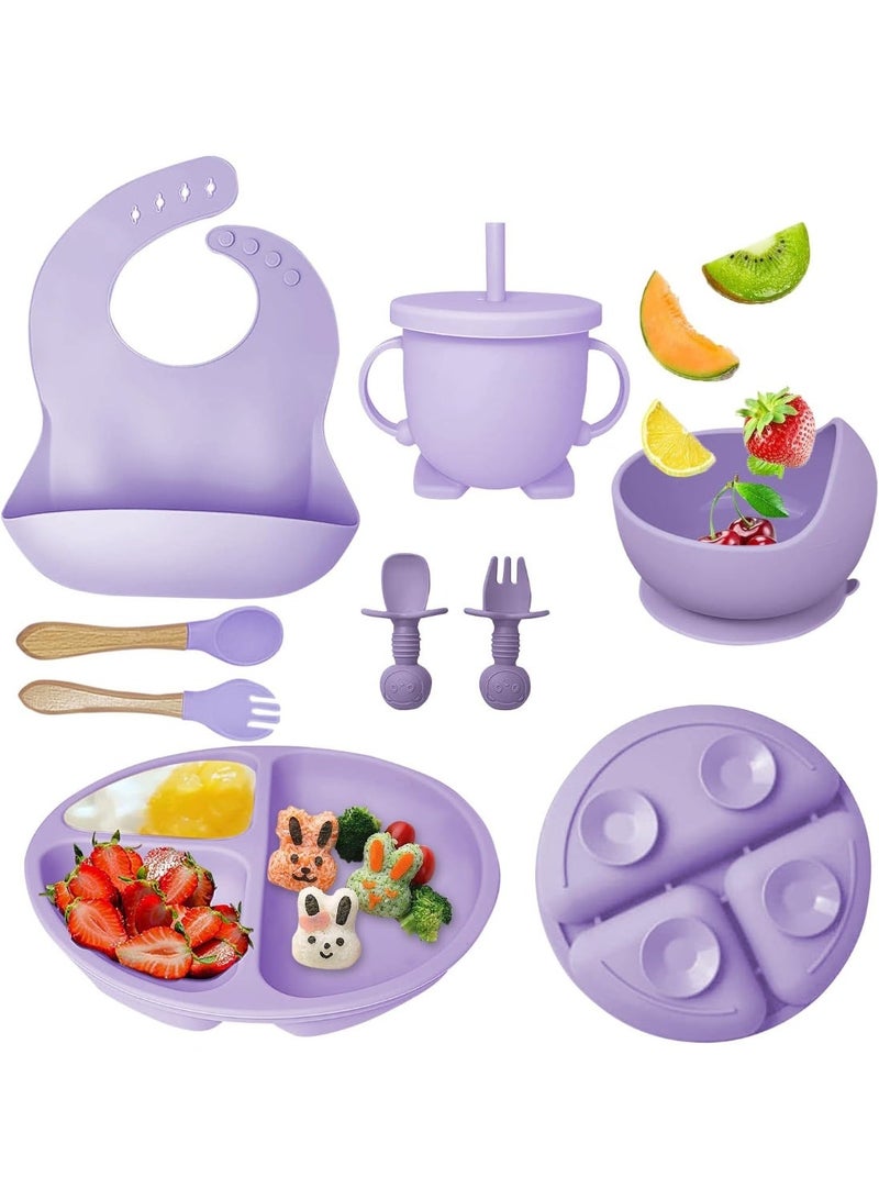 Chicco Complete 8-Piece Food Grade Silicone Baby Feeding Set - Bib, Suction Plate, Training Cup & Self-Feeding Utensils - Image 1
