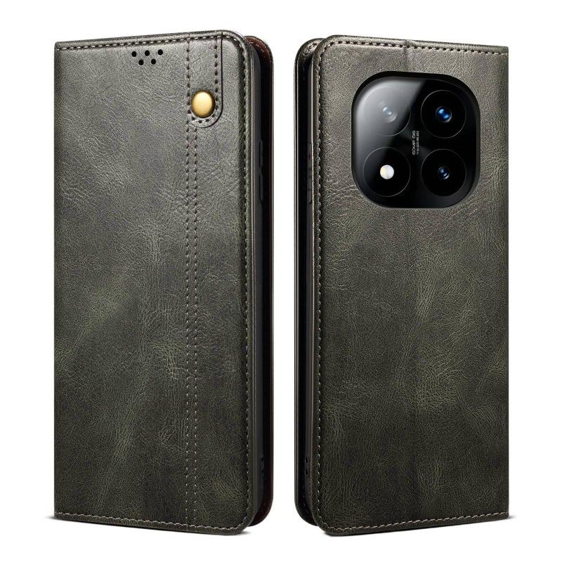 MS غطاء واقي، أخضر ملمس جلد، مقاوم للصدمات لـ Redmi Note 14 Pro باللون الأخضر باللون الأحمر - Image 1