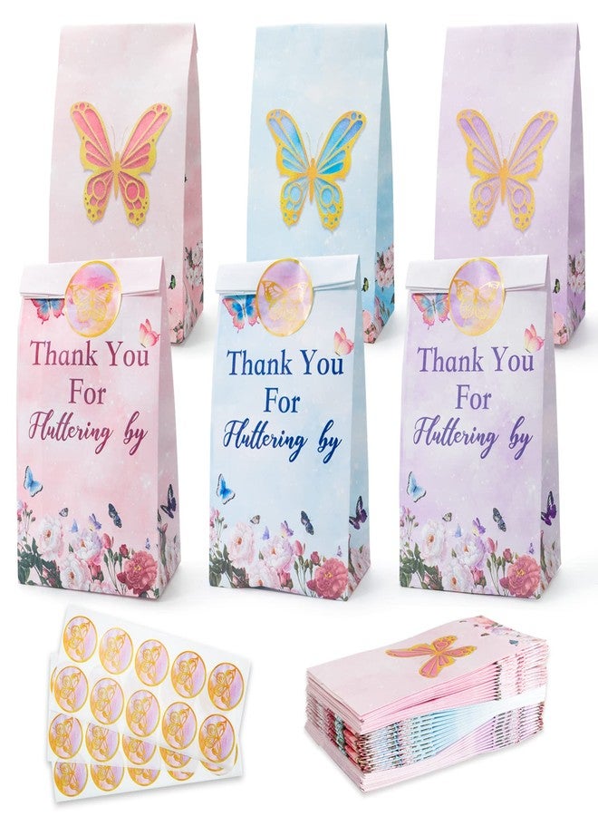 HEJIN Butterfly Candy Bags 30 PCS Gift Bags with Stickers Pink and Purple - Thank you Party Favor Goodie Bag - Medium Butterflies Candy Treat Bags for Girls Kids Birthday Party, Baby Shower, Easter - Image 1