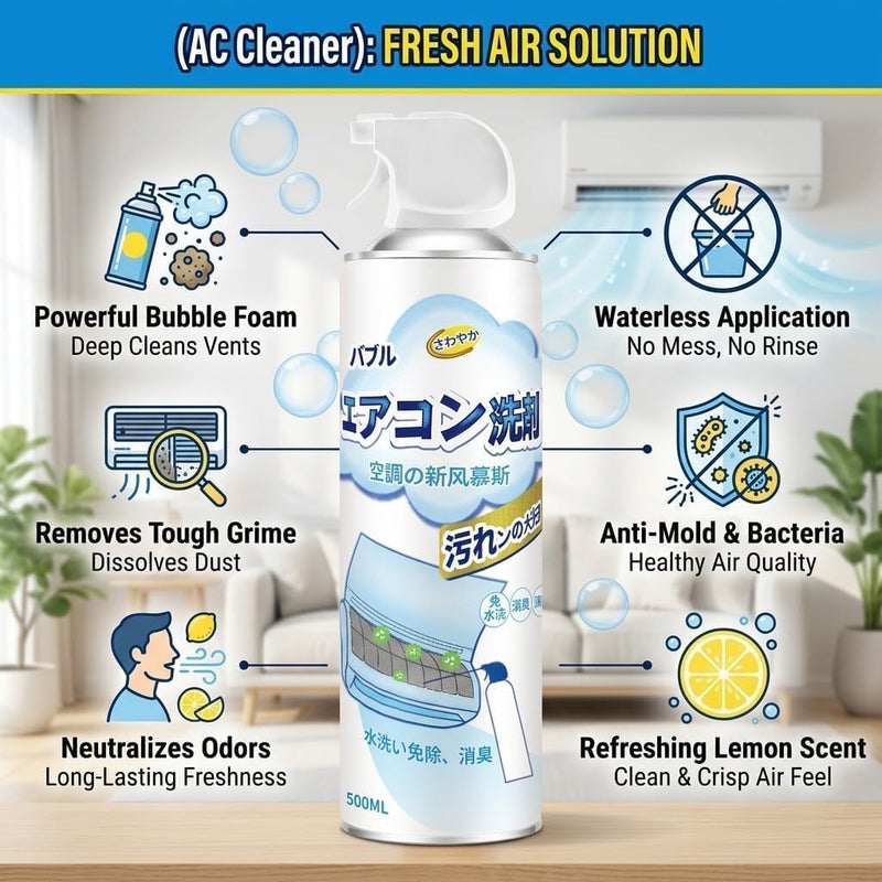 Air Conditioner Cleaning Spray Foam 500ml Deep Clean Dust Removal Odors for Home and Car Air Conditioners - Efficient Air Conditioner Cleaner Easy to Use 1 Piece - Image 4
