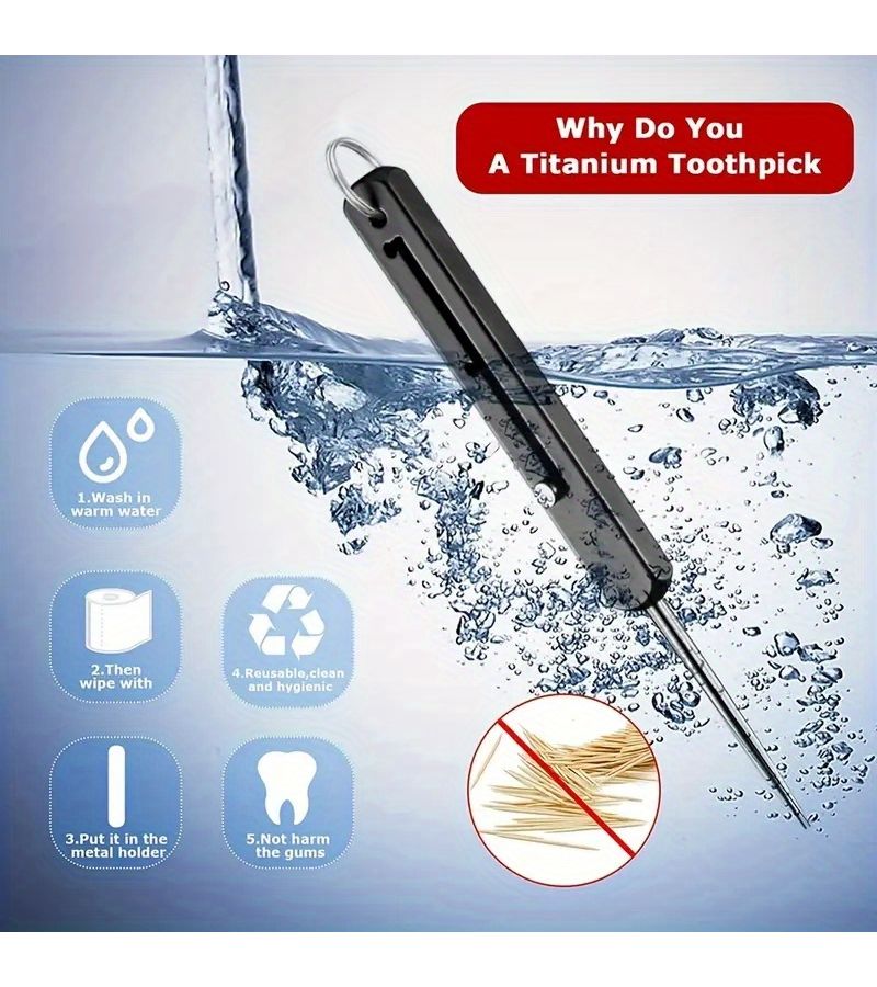 2 Pcs Set Titanium Interdental Toothpicks With Retractable Keychain Holder Heavy Duty Portable Dental Picks Travel Case Included Ergonomic Handle - Image 2