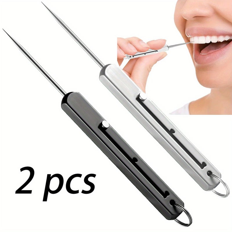 2 Pcs Set Titanium Interdental Toothpicks With Retractable Keychain Holder Heavy Duty Portable Dental Picks Travel Case Included Ergonomic Handle - Image 1