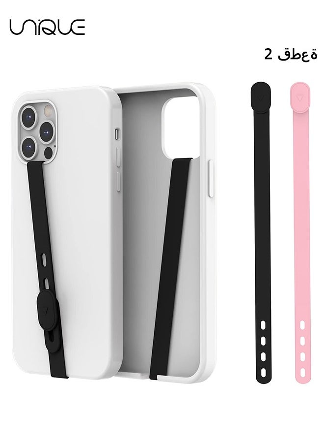 Unique Phone Strap, 2PCS Adjustable Phone Grip Finger Hand Holder for Cell Phone Premium Silicone Phone Loop Compatible for Back of Phone Finger Holder for All Phone Cases (Black/Pink)  - Image 1