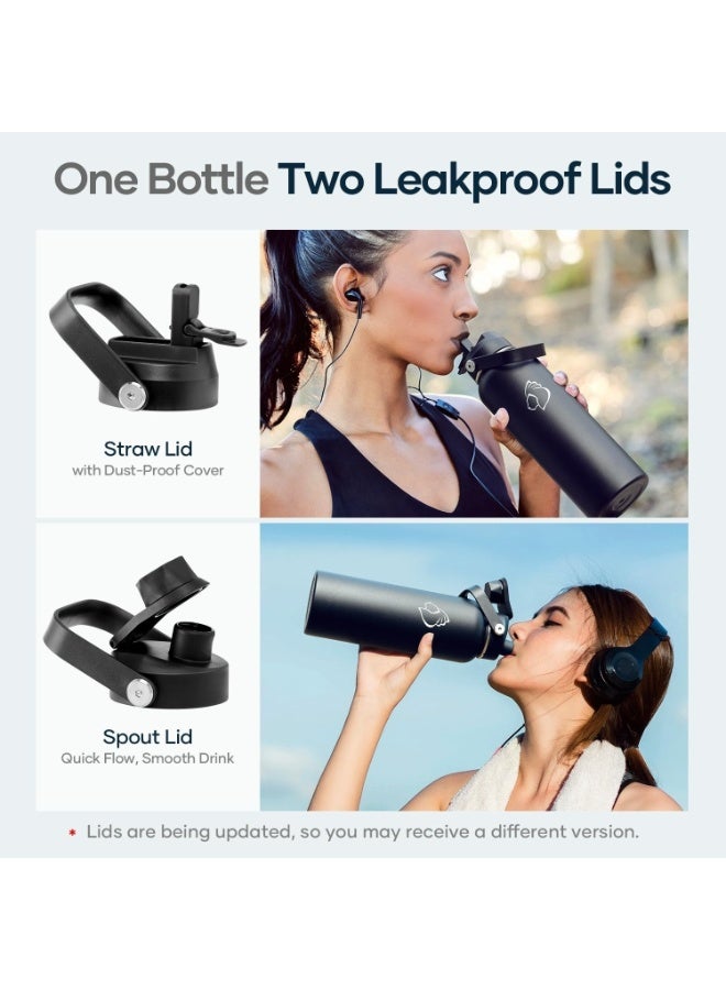 DIYANOO Stainless Steel Water Bottle 40 oz (Cold for 48 Hrs, Hot for 24 Hrs), 1200ml Insulated Water Tumbler Thermo with Straw Lid and Flex Cap (Wide Mouth, Leak Proof, BPA Free), Black - Image 5