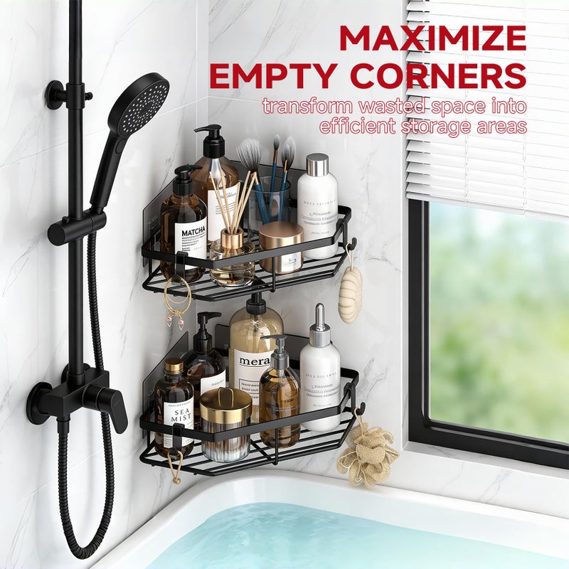 Giomre Corner Shower Caddy, 5-Pack Adhesive Shower Corner Organizer Shelves, No Drilling Stainless Steel Shower Storage Rack with Soap&Toothpaste Holder for Bathroom, Dorm and Kitchen (black) - Image 4