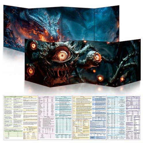 Byhoo 2 PCS DM Screen for D&D 5E with 2 Immersive Themes，Waterproof Reusable Surface, Tri-Fold Portable Design Folds to Approx. A4 Size DND Accessories Compatible with Players Handbook - Image 1