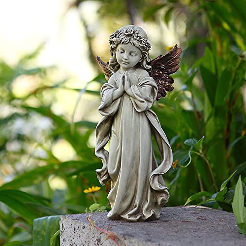 Napco Imports Outdoor Garden Patio Statue Figurine 12.5 inch Resin Praying Angel with Bronze Wings - Image 3